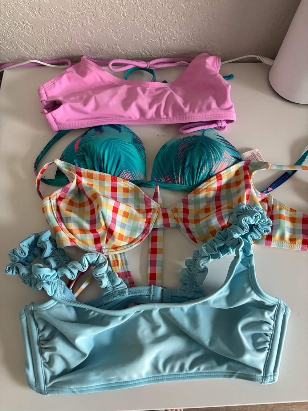 Mixed Bikini Tops Set - Pink, Teal, Multi-Color